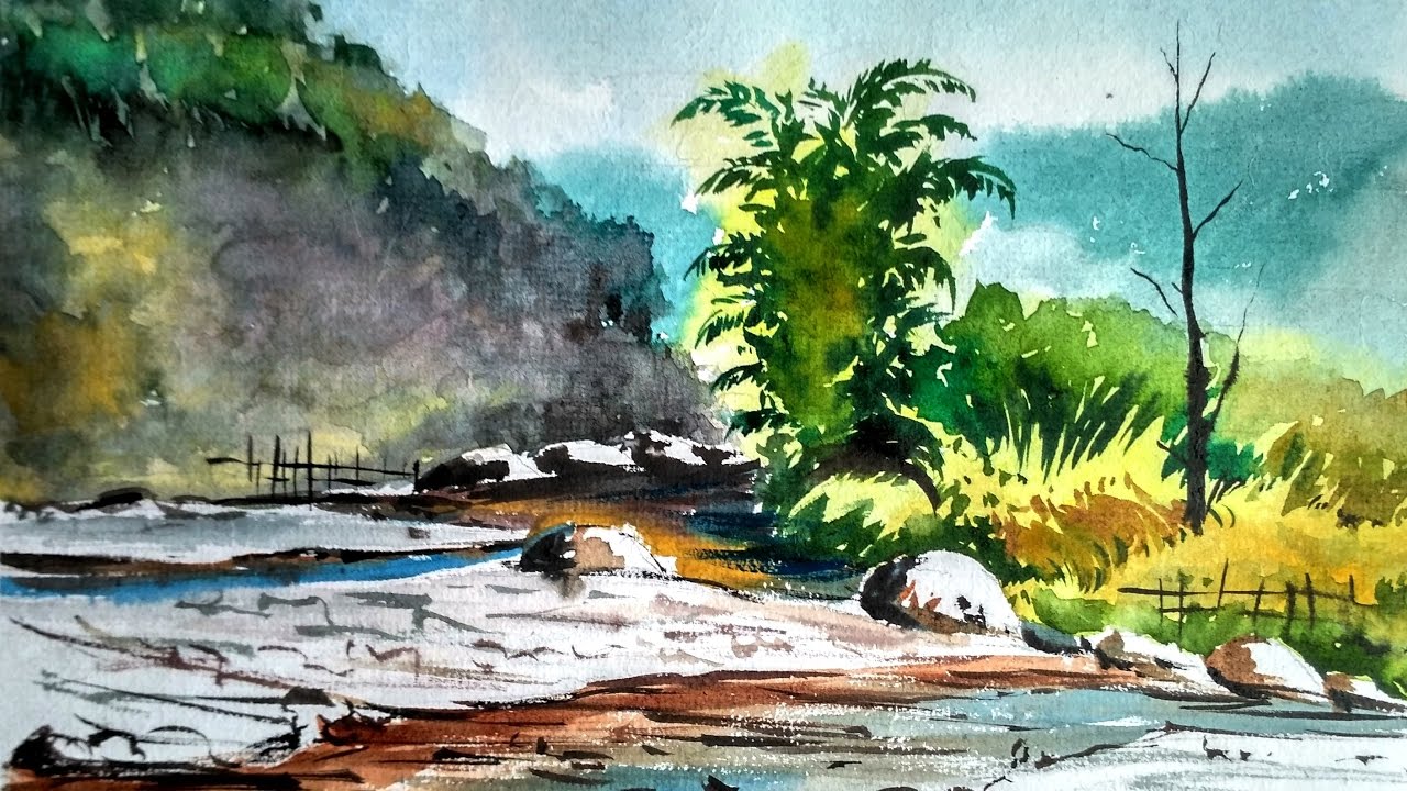 1280x720 Mountain River Watercolor Landscape Painting Paint With David