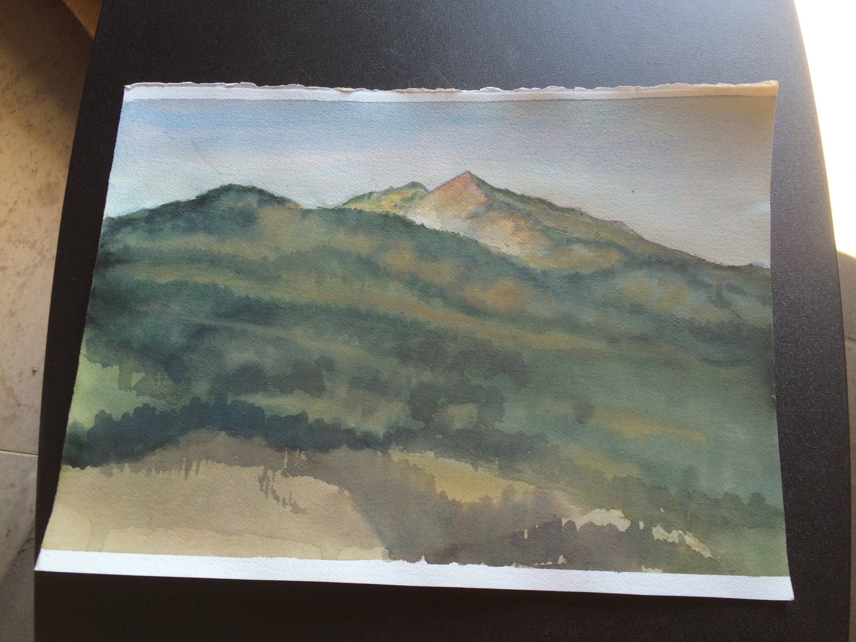 3000x2250 Vintage Watercolor Painting Beautiful Mountain Landscape Unframed