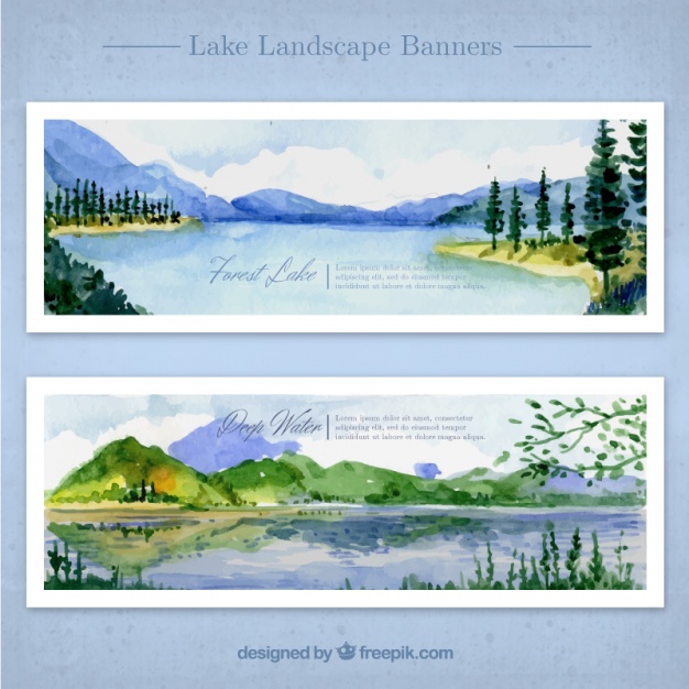 626x626 Watercolor Landscapes With Lake And Mountains Vector Free Download