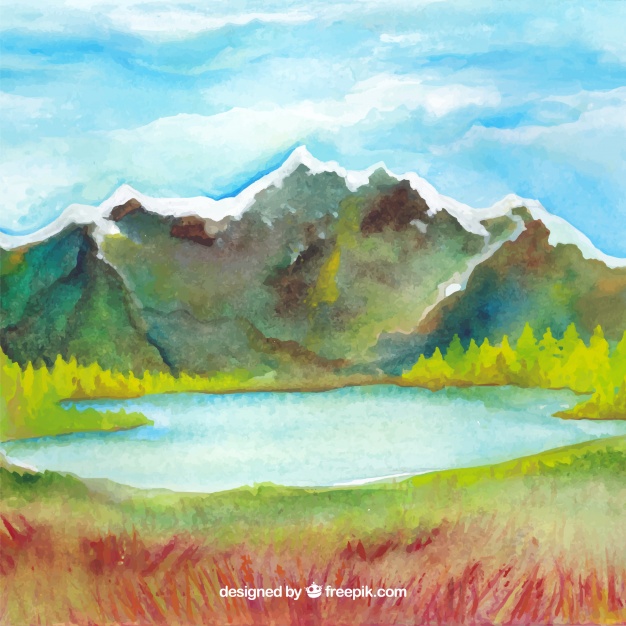 626x626 Watercolor Mountain Landscape Background Vector Free Download