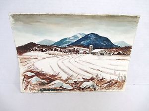300x225 Vintage 1953 Leroy Madison Watercolor Painting Barn Mountain Scene