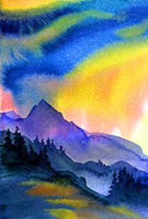 210x311 Watercolor Mountain Scene. Art Paintings Inspired By Nature