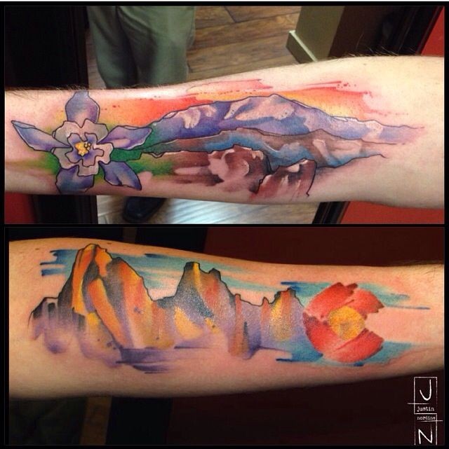 640x641 Beautiful Mountain Watercolor Tattoo On Forearm For Girls
