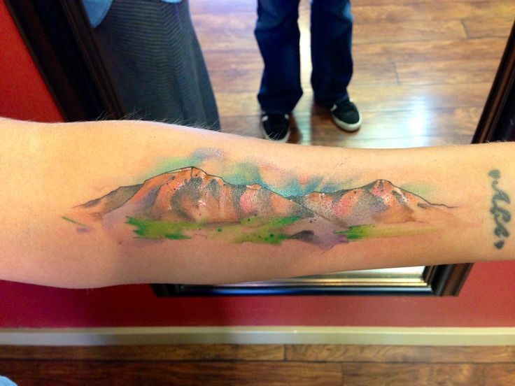736x552 Delicate Mountain Watercolor Tattoo On Forearm For Girls