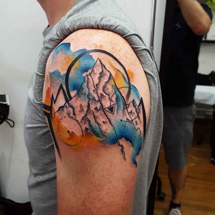 728x728 Watercolor Mountain Tattoo On Shoulder Best Tattoo Ideas Gallery