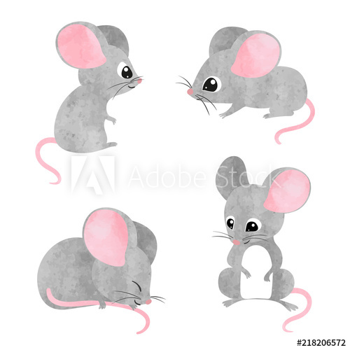 500x500 Set Of Cute Little Mice. Vector Watercolor Mouse Collection.
