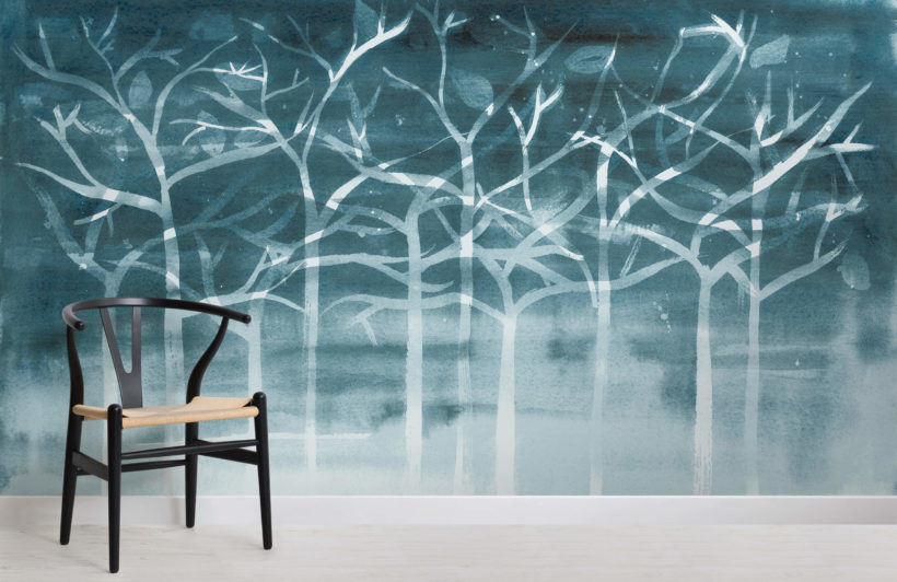 820x532 Emerald Watercolor Forest Wall Mural