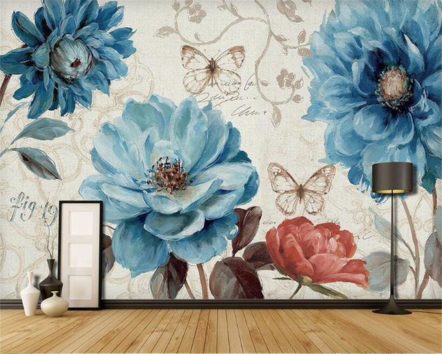 640x512 Beibehang Custom Wallpaper Hand Painted Blue Watercolor Floral