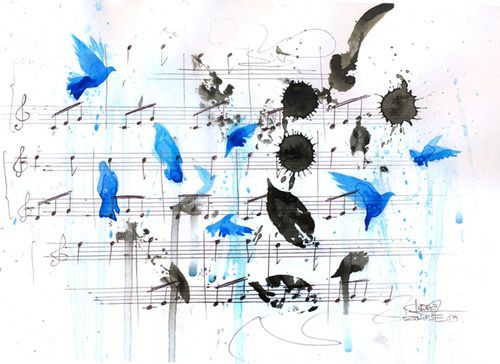 500x364 Watercolor Music Notes With Birds Art Inspiration