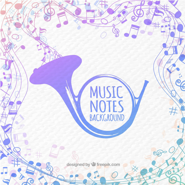 626x626 Watercolor Horn Background With Musical Notes Vector Free Download