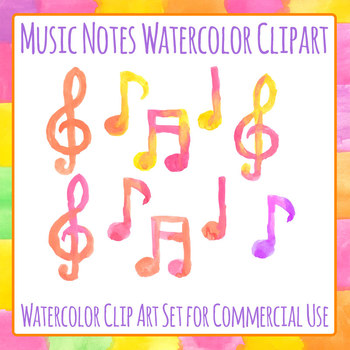 350x350 Handpainted Watercolor Music Musical Notes Clip Art Set For