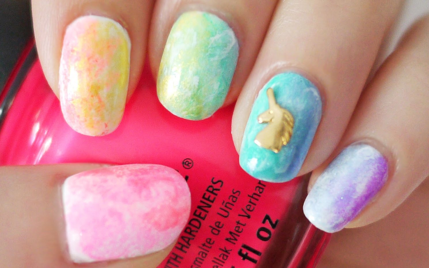1489x929 Rainbow Watercolor Nails (Using A Sponge)