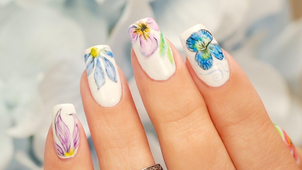 1280x720 Color Pencil Watercolor Nail Art