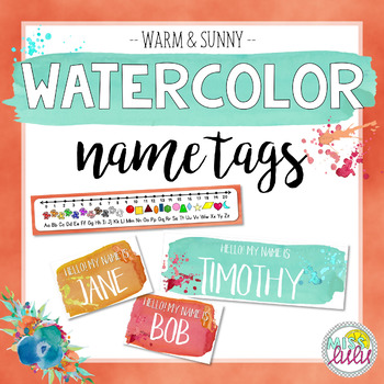 350x350 Warm Amp Sunny Watercolor Name Tags {Editable} By Miss Lulu Tpt
