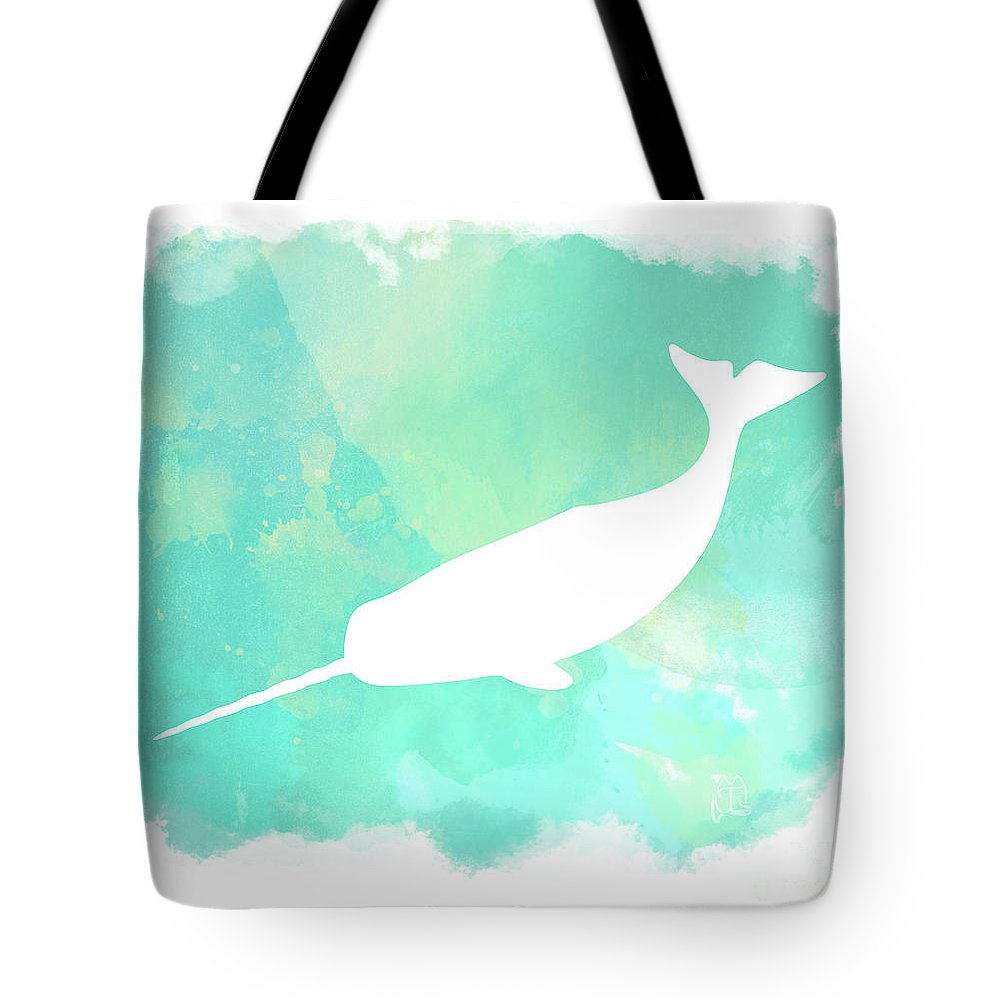 1000x1000 Colorful Watercolor Narwhal Sea Life Coastal Art Tote Bag For Sale