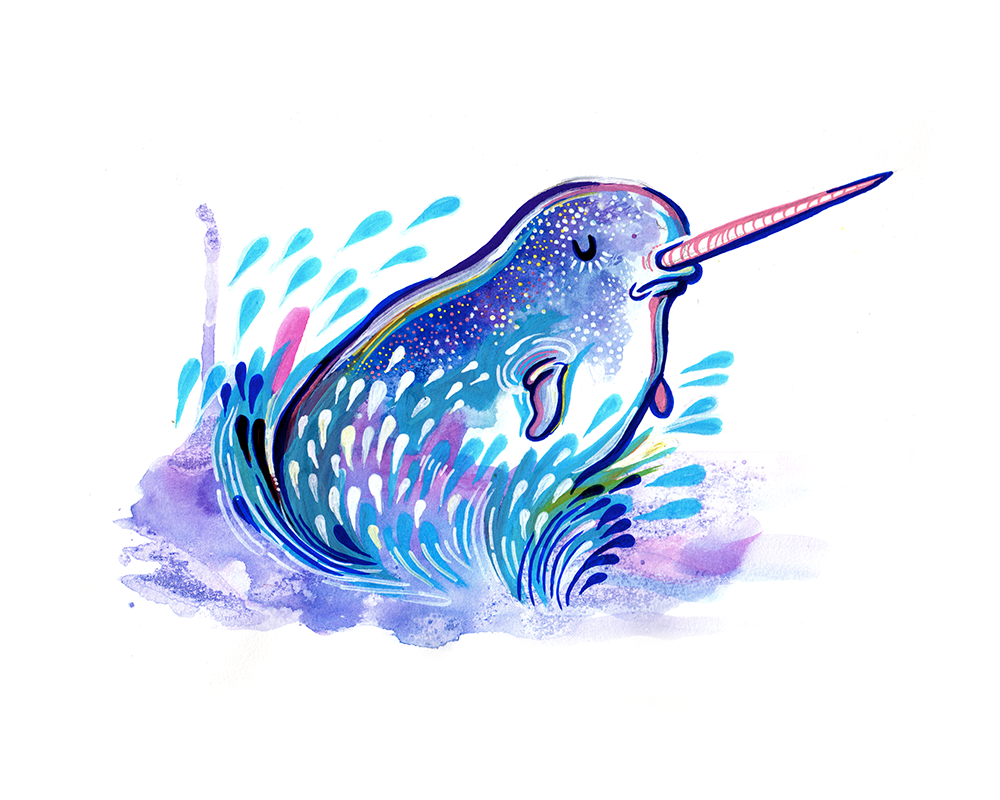 1000x800 Narwhal, Watercolor Amp Ink.