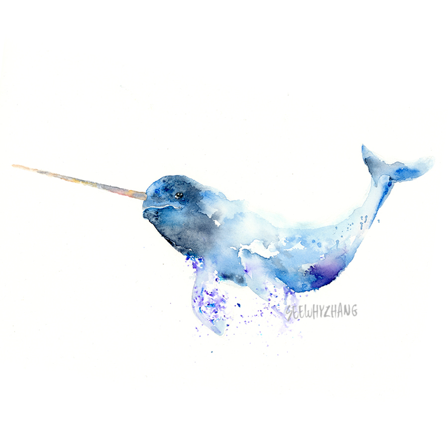 900x900 Nomadic Narwhal Watercolor Giclee Print The Giving Gallery