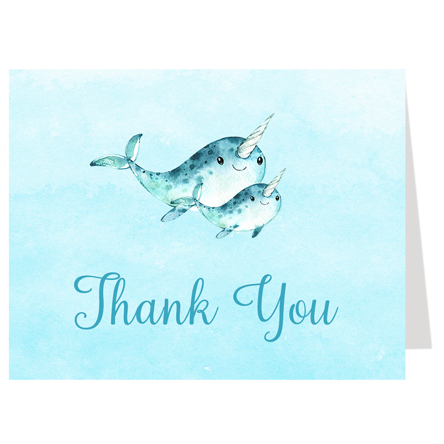 900x900 Watercolor Narwhal Blue Thank You Card The Invite Lady