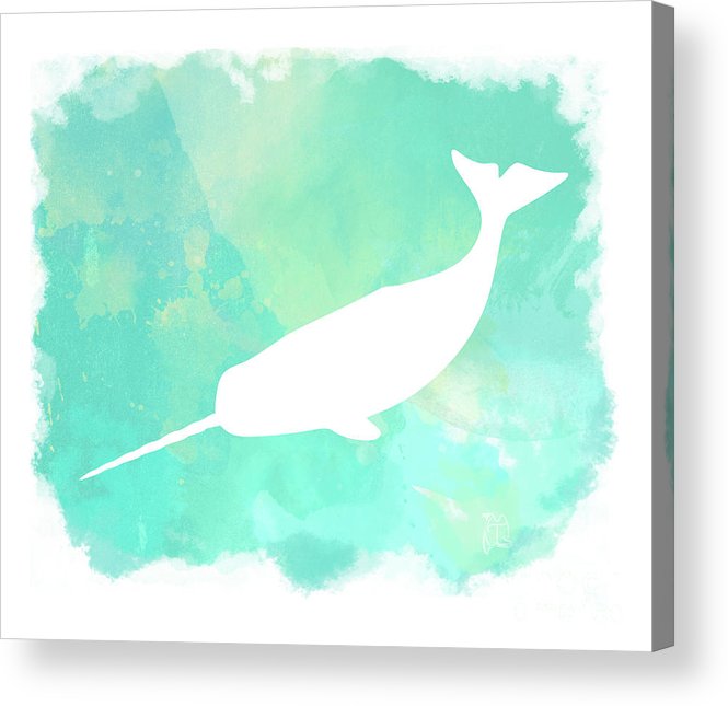 665x645 Colorful Watercolor Narwhal Sea Life Coastal Art Acrylic Print By