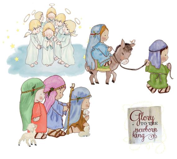 570x513 Watercolor Nativity Scene Set 2 .bible Journaling. Christian Etsy