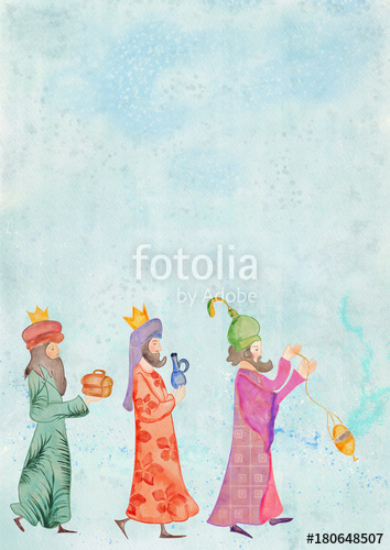 354x500 Christmas Nativity Scene. Watercolor On Canvas. Bacground Stock