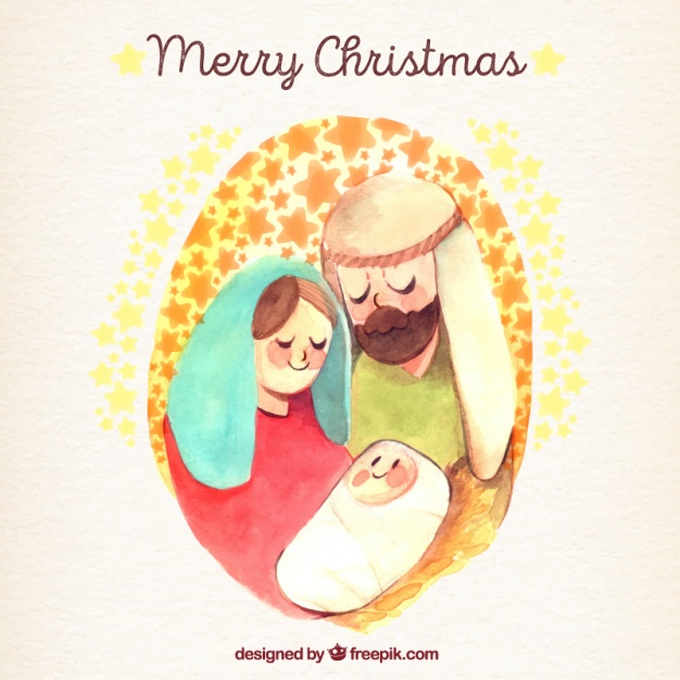 626x626 Merry Christmas Background With Watercolor Nativity Scene