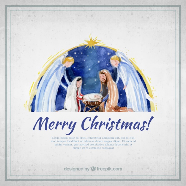 626x626 Merry Christmas Card With Watercolor Nativity Scene Vector Free