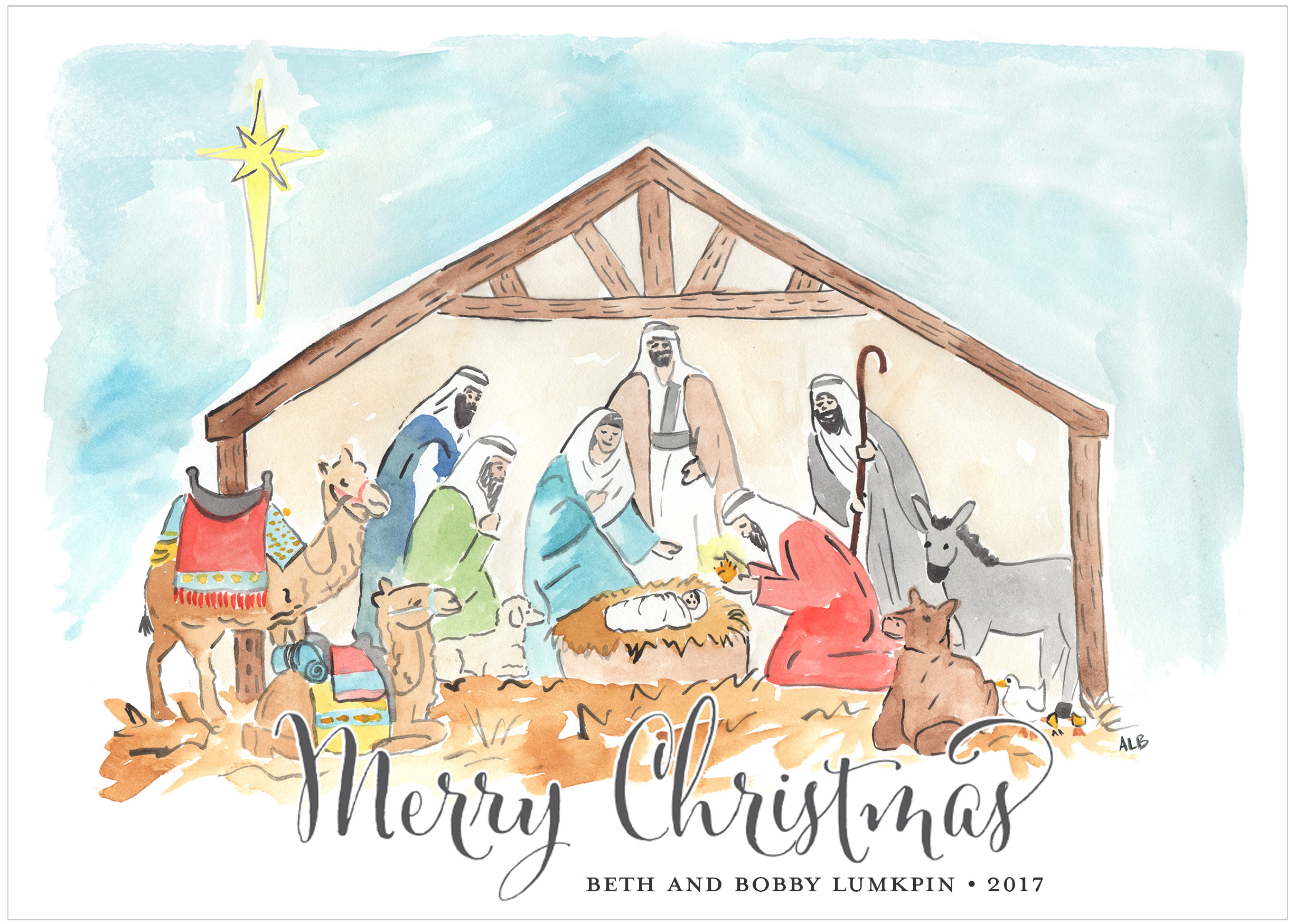 2450x1750 Watercolor Nativity With No Pictures Christmas Card