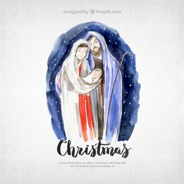 626x626 Christmas Card With Pretty Watercolor Nativity Scene Vector Free