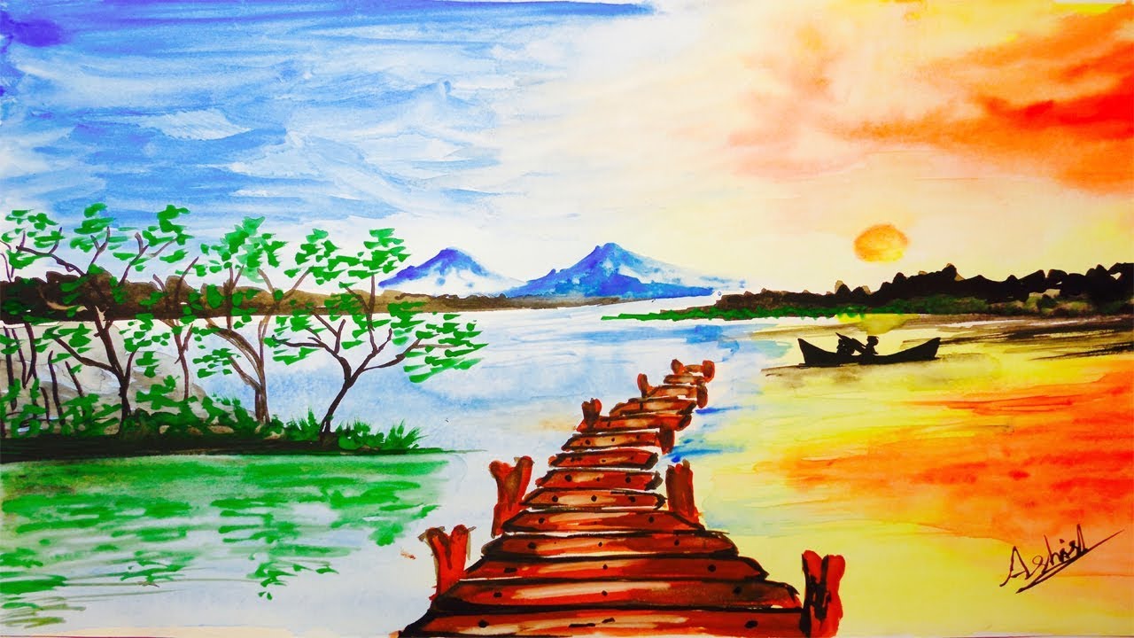 1280x720 Scenery Painting Watercolour Landscape Painting With Watercolor
