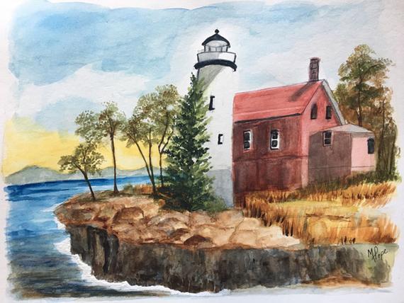 570x428 Lighthouse Watercolor Paintingllighthouse Etsy