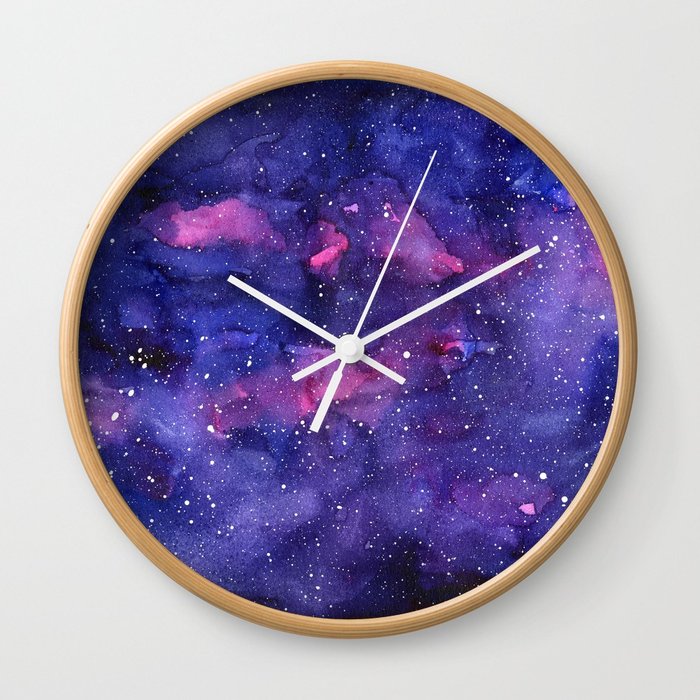 700x700 Galaxy Pattern Watercolor Nebula Texture Wall Clock By Olechka