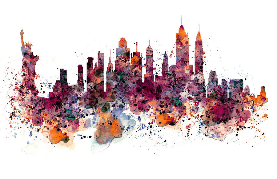 900x582 New York Skyline Watercolor Mixed Media By Marian Voicu