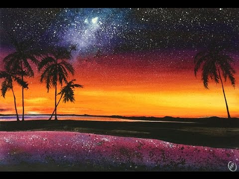 480x360 Watercolor Hawaiian Night Palm Trees Painting Demonstration