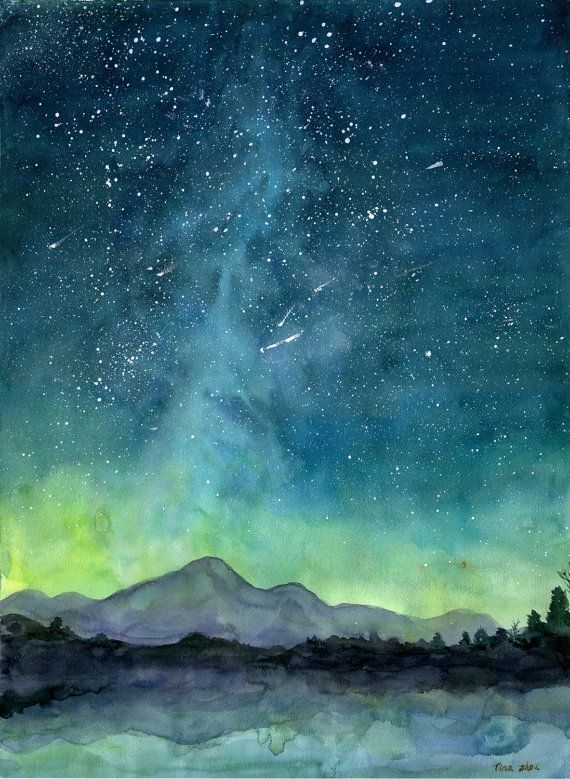 570x779 Starry Sky Print, Watercolor Painting Print, Starry Night Painting