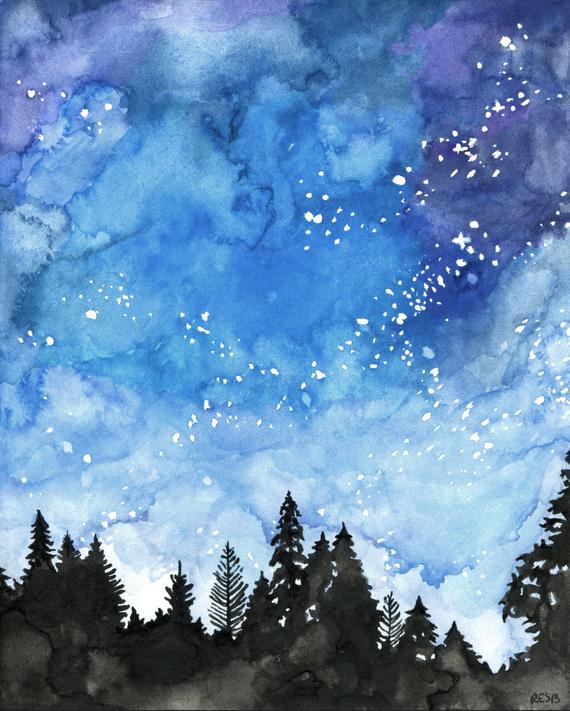 570x711 Watercolor Painting Galaxy Painting Night Sky Galaxy Print Etsy