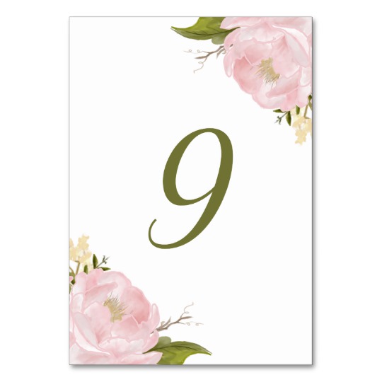 540x540 Watercolor Blush Pink Peonies Table Numbers Card Zazzle.ca