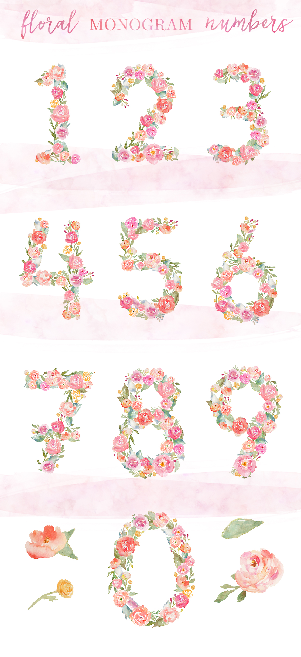 1160x2531 Watercolor Flower Numbers
