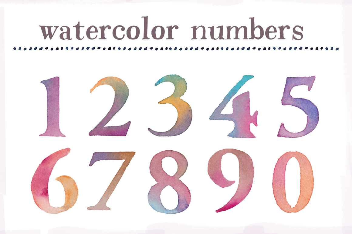 1160x772 Watercolor Numbers Clip Art