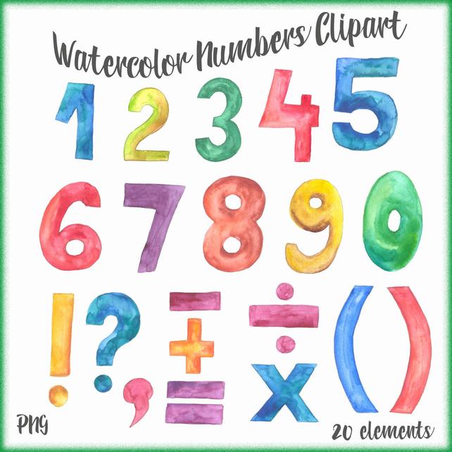 642x642 Watercolor Numbers Clipart Hand Painted Numbers Number Clip Etsy