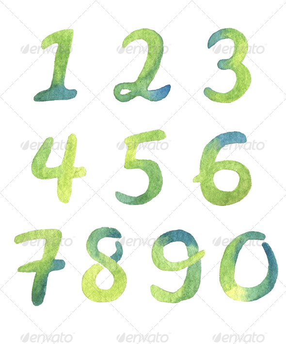 590x708 Hand Drawn Watercolor Numbers By Helga Wigandt Graphicriver