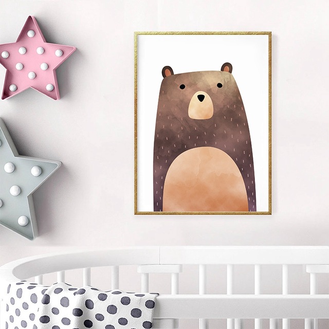 640x640 Nursery Animal Bear Canvas Print Wall Art Poster , Watercolor