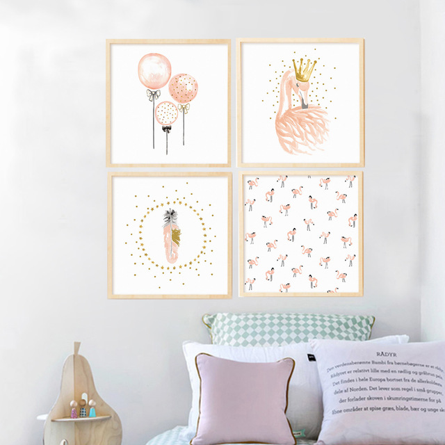 640x640 Pink Flamingo Girls Canvas Painting Watercolor Nordic Poster Print