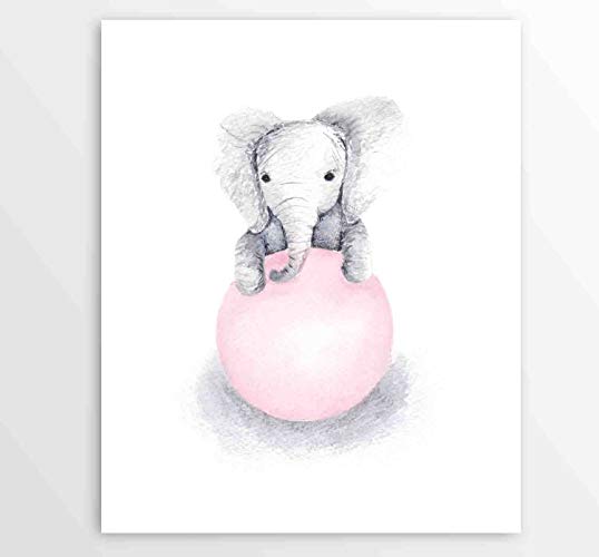 538x500 Baby Elephant Nursery, Kids Watercolor Room Art, Girls