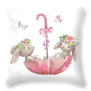 300x300 Boho Bunny Rabbits Bunnies Umbrella Watercolor Nursery Wall Art