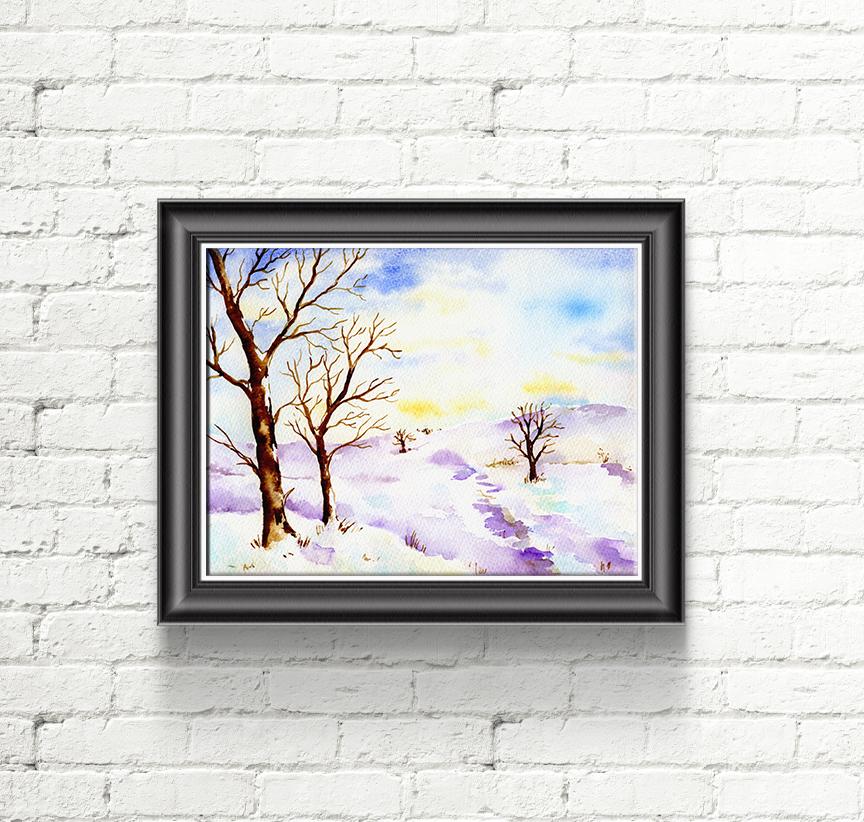 864x822 Watercolor Landscape Painting Oak Tree And Snow Mountain Art Print