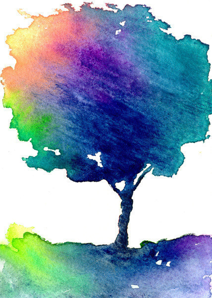 428x600 Watercolor Rainbow Oak Tree