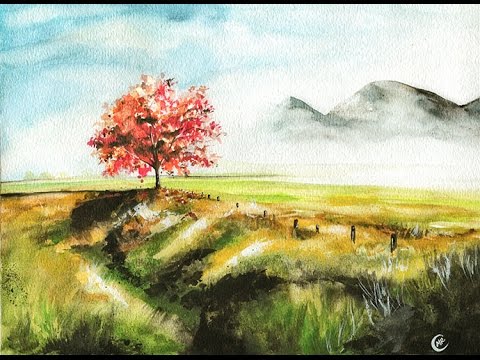480x360 Watercolor Red Oak Tree Short Speed Video Painting Demonstration