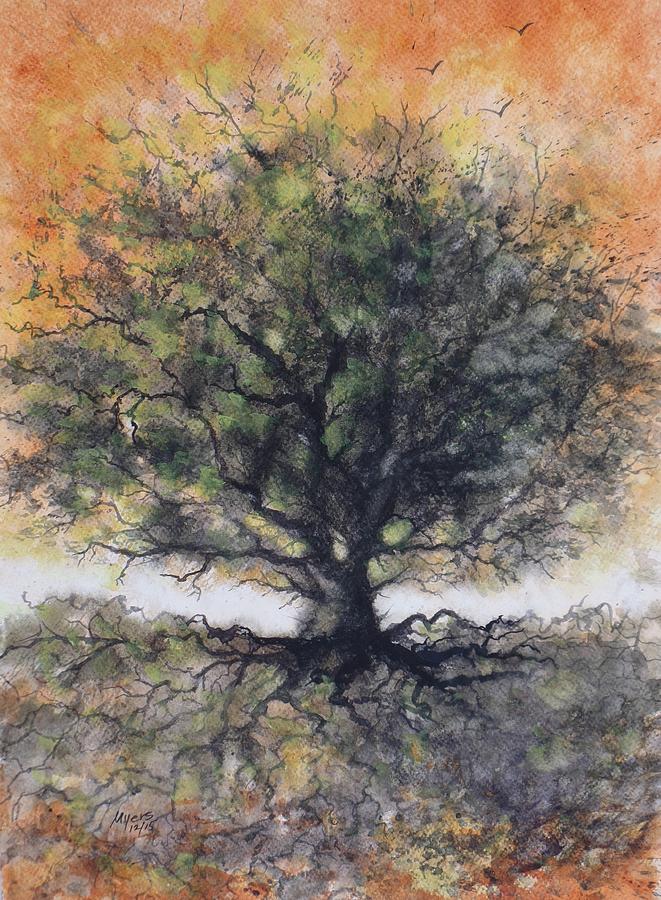 661x900 Golden Oak Tree, Original Watercolor Painting By David K Myers