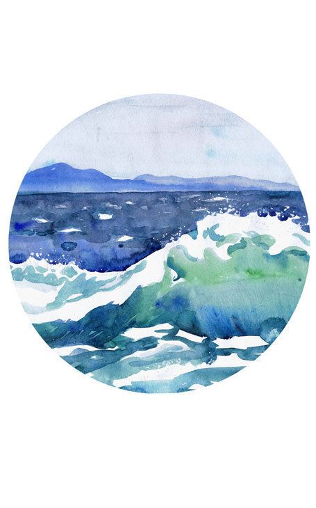 455x730 Ocean Painting Circle Art Wave Watercolor Landscape Abstract